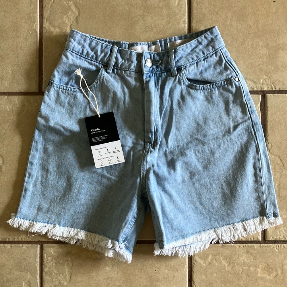 Afends Shelby hemp denim long inseam cutoff shorts
